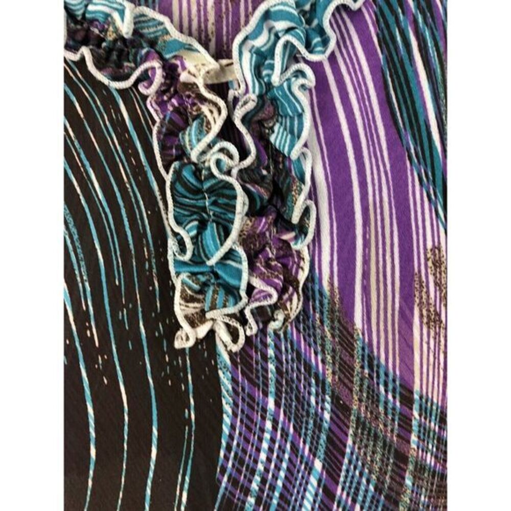 Jennifer Lauren Plus Womens Blouse ruffles at neck-ties at waist 2X semi sheer - Picture 3 of 4